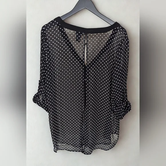 Torrid Black and White Polka Dot V Neck Blouse - Picture 2 of 4